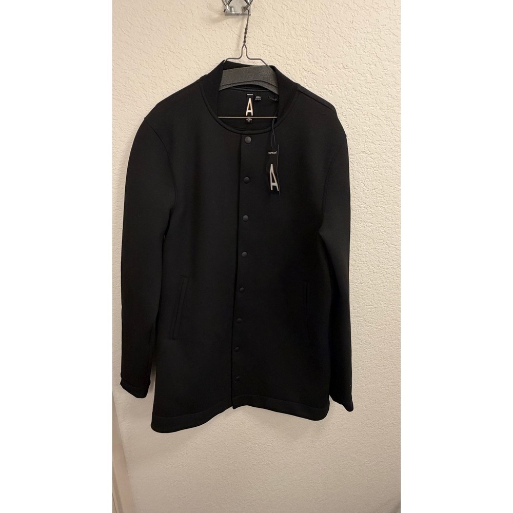 Topman AAA Collection Mens Black Scuba Bomber Jacket Longline Snap Front Large